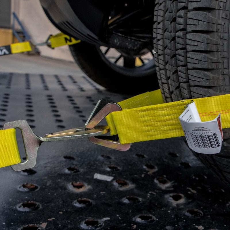 VULCAN Car Tie Down Axle Strap with Wear Pad - 2 Inch x 36 Inch - 4 Pack - Classic Yellow - 3,300 Pound Safe Working Load - Image 2